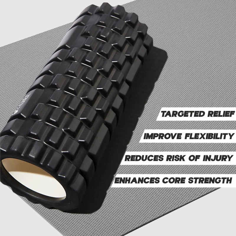 KONEX Foam Roller for Men & Women | Deep Tissue Massager for Pain Relief & Muscle Recovery | Ideal for Yoga, Gym, Stretching & Full Body Relaxation - 33 cm (Black) - Image 5